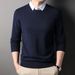 V-neck Fake Two-piece Thickened Knitted Sweater Medium Casual Dad Long-sleeved Bottoming Shirt_viptrois.com