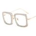 Trendy New Diamond Studded Plain Glasses Korean Style Large Frame Unisex Glasses Fashionable Sunglasses Cross Lens Supply_viptrois.com