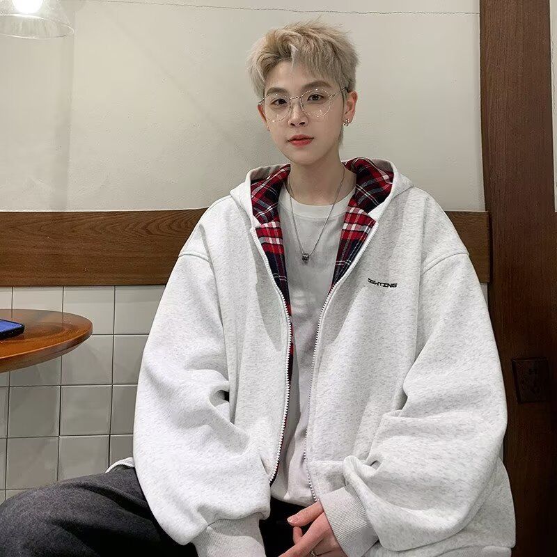 Loose And Versatile Casual Cardigan Jacket, Men's Retro Plaid Hooded Sweatshirt With Fleece_viptrois.com