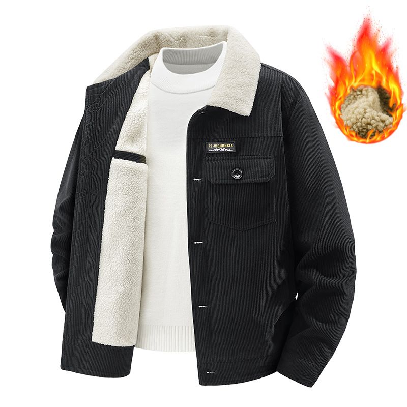 Men's Fleece Thickened Cotton-padded Casual Tooling Cotton-padded Vintage Corduroy Jacket_viptrois.com