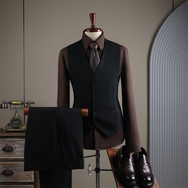 Men's Stripe Plus-Size Suit Set – Formal & Wedding Slim Fit Blazer With Vest & Trousers, Business & Party Stretch Polyester Suit_viptrois.com