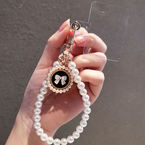 Pearl Beaded Mobile Phone Chain Bow Accessories Pendant Keychain Girl Cute Luggage Pendant_viptrois.com