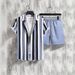 Men's Clothing Striped Contrast Color 3D Printing Summer Vacation Shirt Shorts 2 Piece Set_viptrois.com