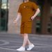 Men's Clothing Summer Multi Pocket Workwear Short Sleeved T Shirt Shorts Casual Suit_viptrois.com