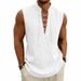 Men's Viking Style Linen Tank Top - Breathable Oversized Sleeveless Shirt With Adjustable Drawstring & Medieval Aesthetic_viptrois.com