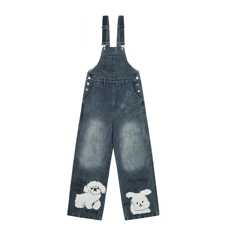 Men's Clothing American Retro Washed Fun Animal Denim Overalls For Men And Women Casual Loose Design One Piece Jeans_viptrois.com