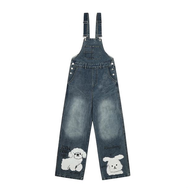 Men's Clothing American Retro Washed Fun Animal Denim Overalls For Men And Women Casual Loose Design One Piece Jeans_viptrois.com