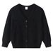 "Soft V-Neck Knit Cardigan For Girls - Breathable Long Sleeve Open Front Sweater With Balloon Details, Perfect For Spring & Summer"_viptrois.com
