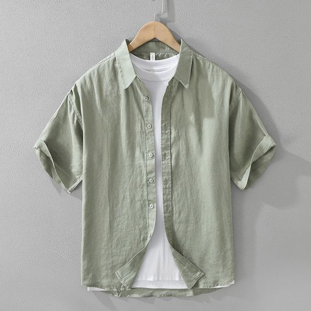 Linen Short Sleeved Shirt, Fashionable And Versatile, Artistic And Casual Loose Top, Men's Clothing_viptrois.com