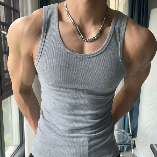 Men's Clothing Men's Solid Color Quick Drying Ribbed Sleeveless Vest Breathable Training Top Sweat Wicking Sports Vest For Summer_viptrois.com