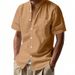 Men's Summer Loose Linen Cardigan Casual Stand Collar Beach Shirt Short Sleeve Solid Color American Style_viptrois.com