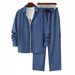 Men's Light Business Casual Suit Short Sleeve Shirt And Trousers Two Piece Set Trendy Stand Collar Drawstring Design Solid Color Subtle Luxury Look_viptrois.com