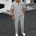 Men's Clothing Waffle Lapel Color Matching Short Sleeved Trousers Two Piece Casual Suit_viptrois.com