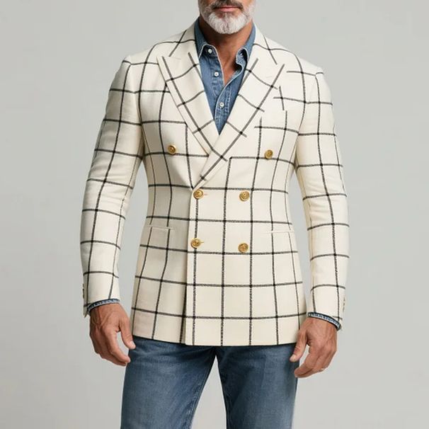 Autumn And Winter New Men's Plaid Business Suit Jackets Slim Casual Suit Tops Men's Clothing_viptrois.com