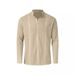 Men's Cotton Linen Short Sleeve Shirt - Breathable Summer Casual Shirt For Beach Vacation, Relaxed Fit Stand Collar Button Up Shirt_viptrois.com