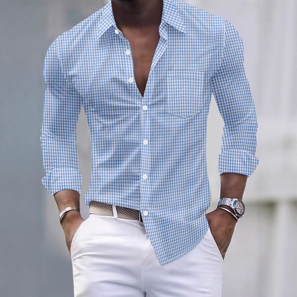 Men's Slim Fit Checkered Dress Shirt – Long Sleeve Business Casual Button-Down With Chest Pocket (S-3XL) – Wrinkle-Resistant Polyester Blend_viptrois.com