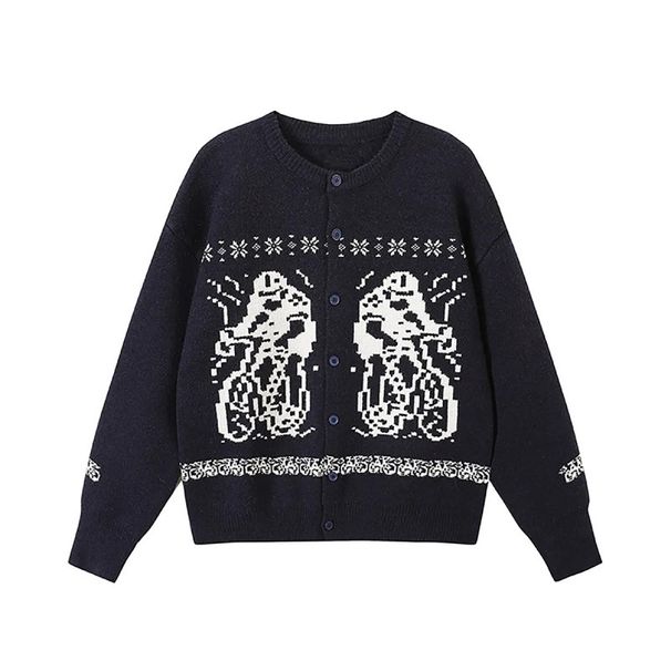 Jacquard Cardigan Sweater For Men, Versatile For Spring And Autumn, Casual And Loose Knit Sweater_viptrois.com