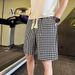 Men's Summer Thin Printed Houndstooth Casual High Street Loose Straight Leg Five Point Pants Short_viptrois.com