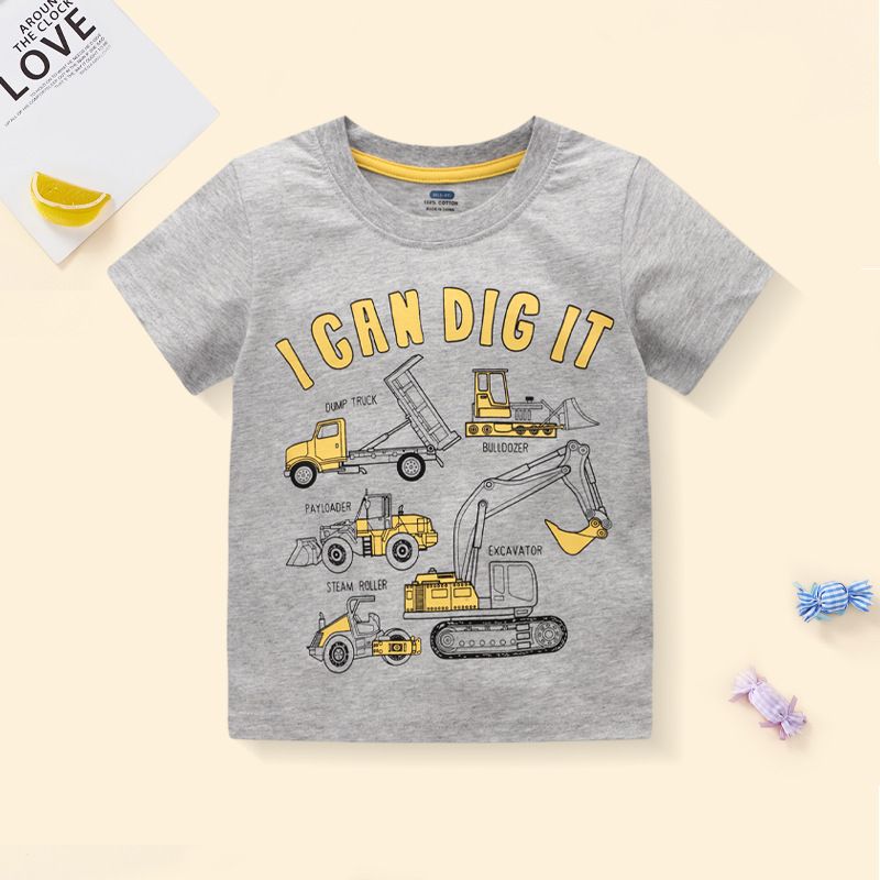 Mother & Kids Summer Children's Short Sleeve Cotton T Shirt Children's Clothing Cartoon Car Pattern Fashion Trend Middle And Small Children's Tops_viptrois.com