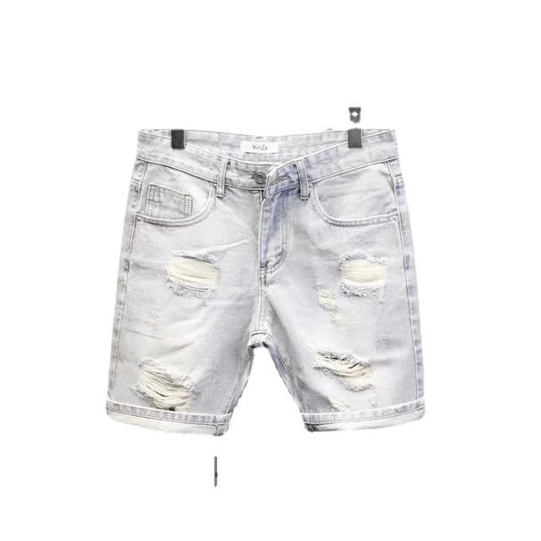 2026 Men's Denim Shorts Trendy Brand New Light-colored Washed Ripped Youth Five-point Pants Middle Pants Street Trend_viptrois.com