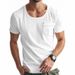 Men's Clothing Retro Slim T Shirt Casual All Match Solid Color Pocket Large U Neck Short Sleeved Shirt_viptrois.com