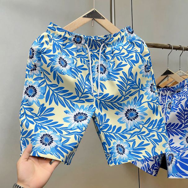 Summer Men's Hawaiian Style Printed Beach Shorts Loose Fit Casual Trendy Thin Mid-Length Five Point Pants_viptrois.com