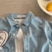 Mother & Kids Boys And Girls Shirts Embroidered Letters Soft Denim Children's Lapel Short Sleeved Shirt_viptrois.com