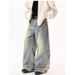 Men's Clothing Retro Washed Old Wide Leg Jeans Men And Women Street Loose Straight Design Pants_viptrois.com