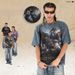 American Vintage Graffiti All-over Print Washed Distressed Loose One-piece Cut Short-sleeve T-shirt_viptrois.com