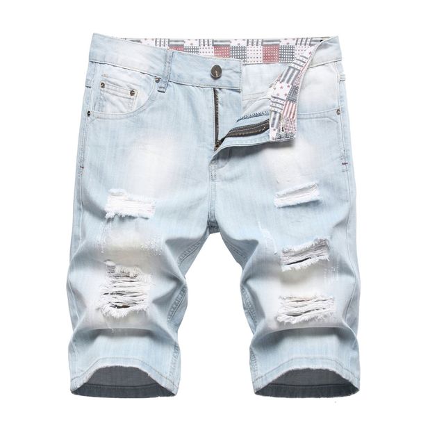 Men's Trendy Light Colored Ripped Denim Shorts Summer Outer Size Available Mid-Length Loose Straight Leg Five Point_viptrois.com