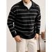 Retro Color-Block Polo Knit Sweater – Contrast Stripe Mock Layering For Men (S-XXL, 90s Hong Kong Revival)_viptrois.com