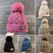 Winter Warme Mode Mützen Gestrickte Hüte Für Frauen Mädchen Faux Pelz Ball Wolle Skullies Caps Stickerei Kalt-Proof Fleece Gefüttert Hut_viptrois.com