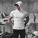 Men's Clothing Spring And Summer New Fitness Leisure Sports Running Exercise Solid Color Quick Drying Elastic Hooded Slim Short Sleeved T Shirt_viptrois.com