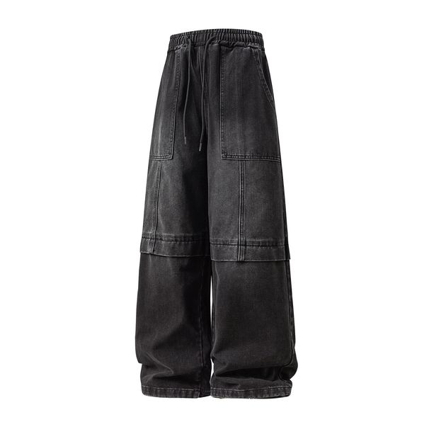Men's Clothing Distressed Jeans For Men Autumn And Winter New Three Dimensional Loose Leaf Split Straight Leg Pants Trendy Brand Silhouette Long Pants_viptrois.com