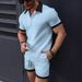 Men's Clothing Men's Shirt Casual Contrast Short Sleeved Shorts Beach Suit_viptrois.com