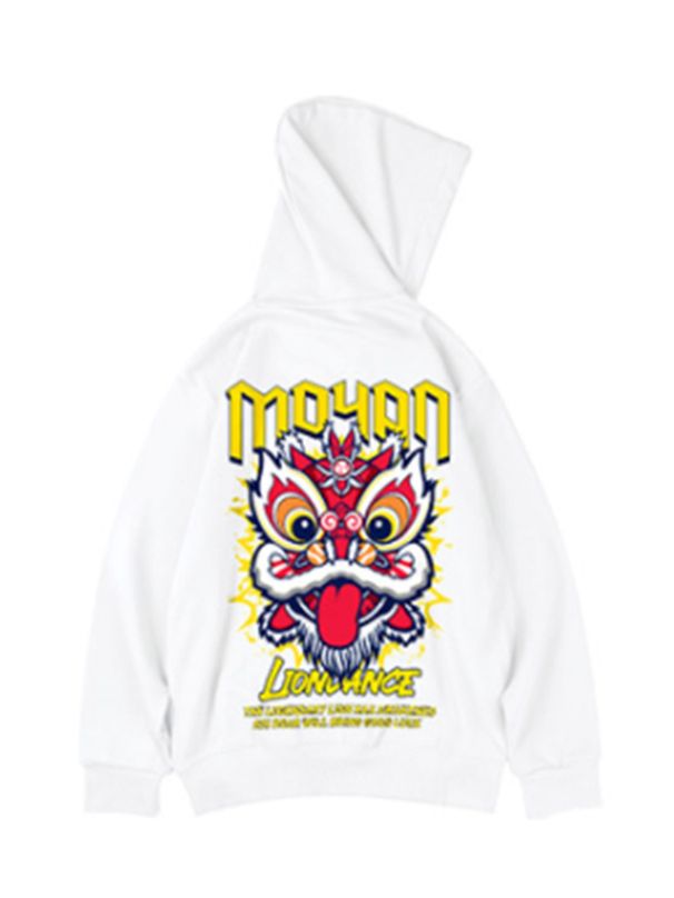 Sudaderas Con Capucha De Lana Con Estampado De Danza Del León Para Hombre - Estilo Oversized Y2K, Holgadas Y Casuales_viptrois.com