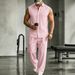 Men’s Linen Short Sleeve Shirt & Pants Set – Breathable Casual Outfit (S-XXXL, White/Black/Khaki/Sky Blue/Pink)_viptrois.com