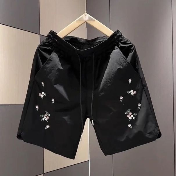 Men's Casual Mid Length Straight Leg Shorts Quick Drying Stylish Versatile High End Embroidered Five Point Shorts_viptrois.com