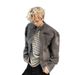 Washed Black Zipper Decorative Design Denim For Men's Niche Motorcycle Standing Collar Jacket_viptrois.com