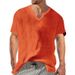 2025 Summer Men's V-neck Short Sleeve Casual Trend Cotton Linen Shirt T-shirt Top Now_viptrois.com