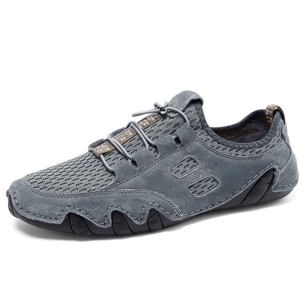 Breathable Men's Casual Sports Shoes Large Size Sewn Leather Mesh Shoes Korean Version Trendy Men's Shoes_viptrois.com