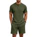 Men's Retro Short Sleeve Henley & Shorts Set, Breathable Jacquard Knit Two-Piece Outfit For Casual Summer Style_viptrois.com