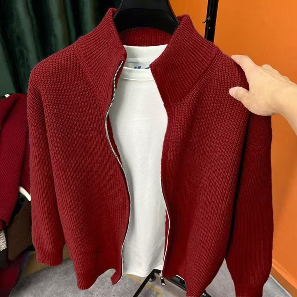 men's casual knit cardigan lightweight stand collar sweater, breathable & ine washable, grey/black/beige, sizes mxxxl_viptrois.com