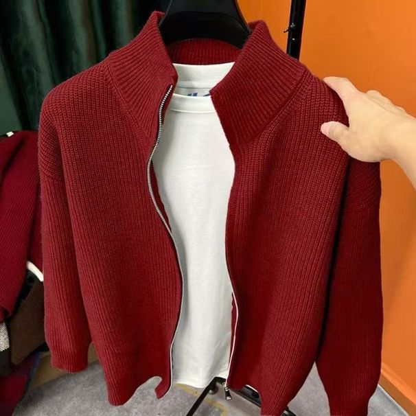 men's casual knit cardigan lightweight stand collar sweater, breathable & ine washable, grey/black/beige, sizes mxxxl_viptrois.com