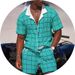 Men's Short Sleeve Plaid Shirt & Shorts Set - Casual Print Shirt With Collar Summer Outfit_viptrois.com
