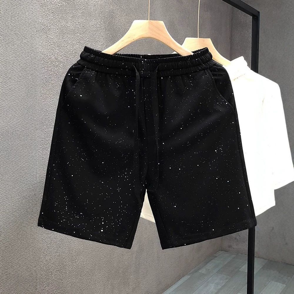 Men's High End Starry Sky Print Shorts Summer Outerwear Trendy Solid Color Loose Casual Five-Point Pants New Style_viptrois.com