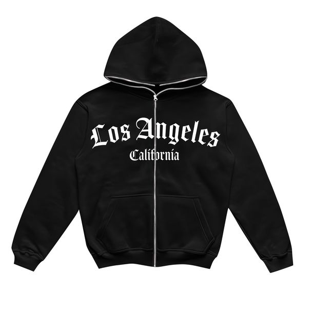 Cross-border New Zipper Hoodie European And American Los Angeles California Jacket Fleece Lined Men_viptrois.com