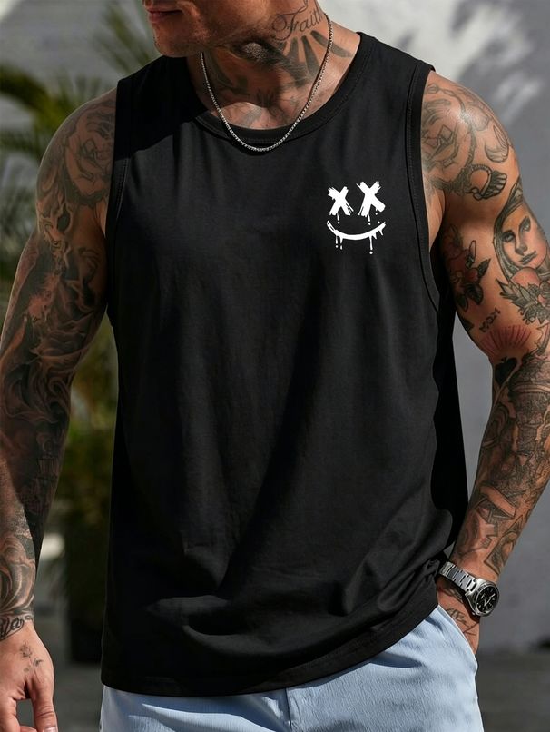 Canotta Uomo Girocollo 100% Cotone Stampa Volto Divertente Morbida Traspirante Senza Maniche Sportiva Palestra Casual Estiva Multicolore_viptrois.com
