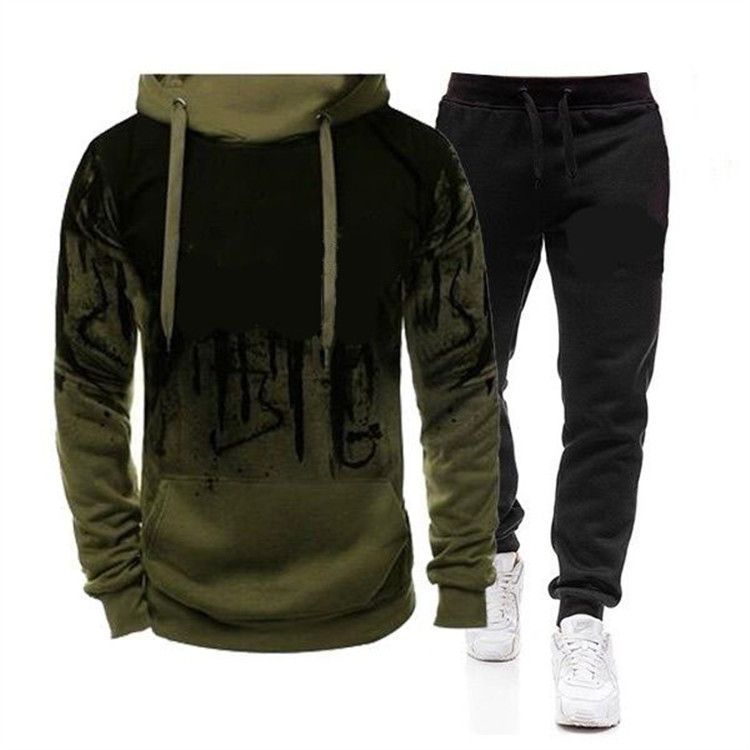Men's Clothing New Men's Hooded Ink Printed Sweatshirt Long Sleeve Fleece Hooded Sports Sweatshirt Suit T 1925_viptrois.com