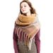 Unisex Coarse fringe coarse braid circle sand check scarf thickened double sided splicing scarf shawl_viptrois.com